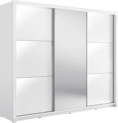 Image de Armoire à portes coulissantes Siena Armoire 257x66x212cm 3 portes Miroir blanc brillant