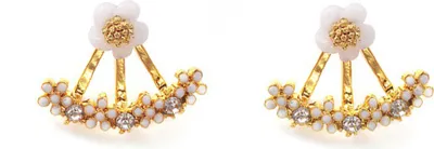 Produktbild von Frauen Mode Strass Intarsien Gänseblümchen Ohrstecker Ohr Jacke Schmuck Geschenk-Golden
