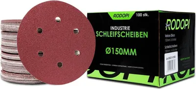 Produktbild von 50 x RODOPI Klett Schleifpapier 150mm RedDevil Körnung K180 Schleifscheiben für Exzenterschleifer 6-Loch Zirkonium Korund Schleifpads Klettscheibe