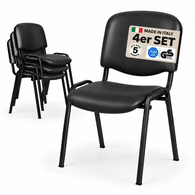 Produktbild von Topsit CLA 4er Set Wartezimmerstuhl aus Kunstleder, stapelbarer Besucherstuhl, Metallgestell Bürostuhl, Konferenzstuhl, schwarz