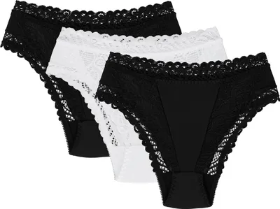 Produktbild von Wolbar Damen Maxi-Slip Mit Hoher Taille 3-er Pack Komfortabel Unterwäsche Spitze WB55, schwarz-schwarz-weiß, L