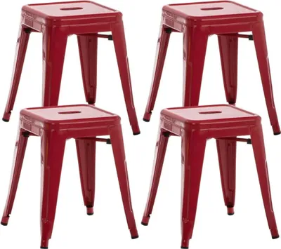 Image de set de 4 tabourets - Chaises - Design robuste & empilable | Couleur : rouge