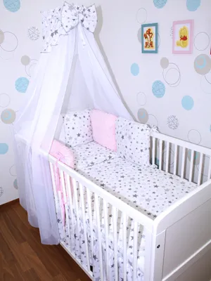 Produktbild von Baby Bettwäsche Bettset MINKY mit 6 x Kissen - 6 teilig -Nestchen Chiffon Himmel - 19. CH19