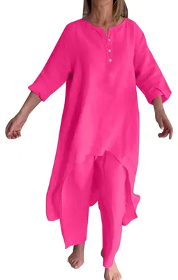Produktbild von Damen-Oberteil und Hose aus Leinen, ein Set