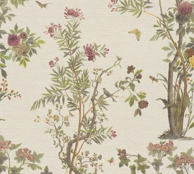 Obrázek produktu pro Květinová tapeta s motýly krémová barevná - netkaná tapeta přírodní motiv elegantní AS-Creation (KG-174676)