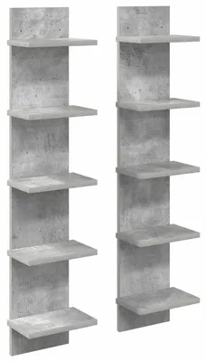 Image de vidaXL Étagères murales, 2 pièces, gris béton, 22 x 15 x 100 cm, matériau de bois
