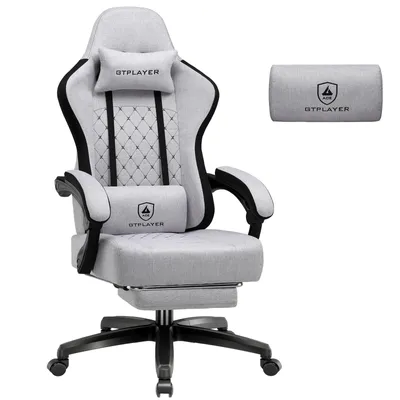 Produktbild von GTPLAYER Gaming Stuhl Stoff, Gaming Sessel mit Taschenfederkissen, ergonomischer Drehstuhl, Gamer Stuhl mit Fußstütze150 kg Belastbarkeit, hellgrau