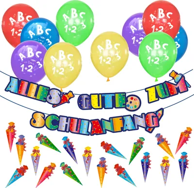 Produktbild von Oblique Unique Schuleinführung Schulanfang Einschulung Deko Set - Alles Gute zum Schulanfang Girlande Luftballons Konfetti