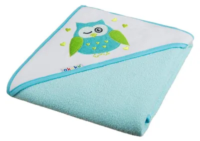 Produktbild von Babyhandtuch 80x80 Akuku türkis mit Eule