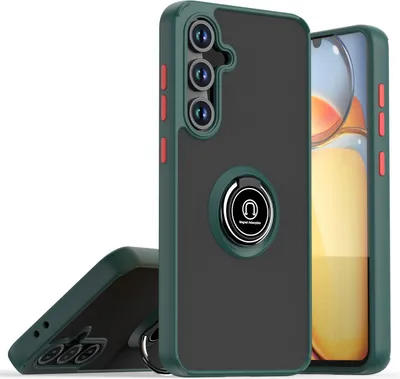 Image de Étui pour Samsung Galaxy S24 FE étui TPU translucide mat avec porte-anneau et support vert foncé