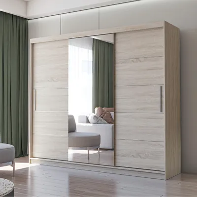 Produktbild von Schwebetürenschrank Kleiderschrank Schrank mit Spiegel 250cm Sonoma/Sonoma Alba