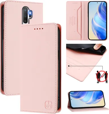 Produktbild von Lederhülle für Oppo A9 2020/A5 2020 Hülle Flip Brieftasche Kartenfächern Ständer Schutzhülle Pink