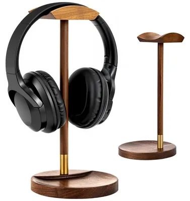 Image de Support en bois pour casque, idéal pour bureau