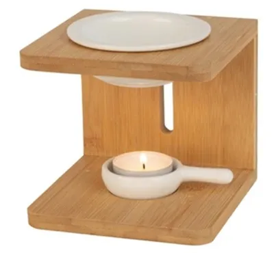 Produktbild von GKA Duftlampe U-Form für ätherische Duftöle Teelicht Diffusor Lampe Verdunster aus Keramik Bambus Aromalampe