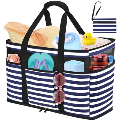 Produktbild von Strandtasche XXL - Wasserdichte Strandtasche - Tragetasche für Damen - Große Schultertasche - Familien Strandtasche - Belüftendes Mesh-Material