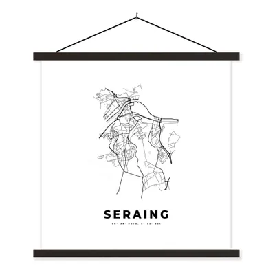 Produktbild von MuchoWow® Textilposter Karte - Stadtplan - Seraing - Belgien - Schwarz und weiß 40x40 cm mit schwarzem Rahmen - Fotos