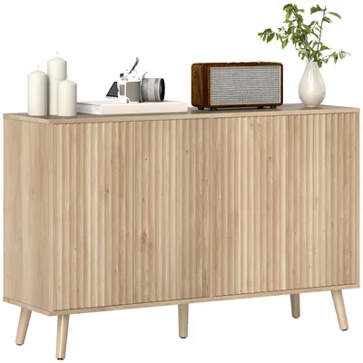 Image de Buffet salon, meuble de rangement avec 4 portes cannelšŠs š€ ouverture par pression 120 x 35 x 77,5 cm, chšºne
