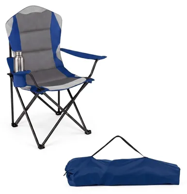 Produktbild von KOMFOTTEU Gepolsterter Klappstuhl mit hoher Rückenlehne, übergroßer Angelstuhl mit Kühltasche, Seitentasche & Getränkehalter
