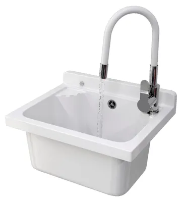 Produktbild von Granitan | Wirtschaftsspüle - LOMA - mit Armatur - mit Siphon - Weiß - 42.4 x 34.3 cm - für Waschküche und Garage