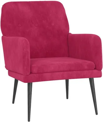 Produktbild von Weinroter Samt-Loungesessel mit Metallgestell, 62 x 79 x 79 cm, tiefer Sitzfläche, Retrooptik und ergonomischer Rückenlehne für Wohnzimmer, Schlafzimmer oder Büro