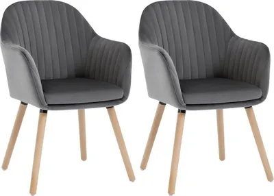 Produktbild von WOLTU 2er-Set Esszimmerstühle Küchenstuhl Wohnzimmerstuhl Polsterstuhl Design Stuhl mit Armlehnen Samt Massivholz Dunkelgrau