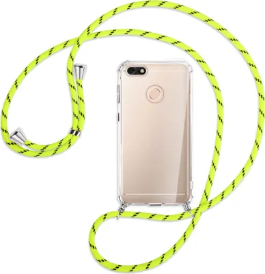 Produktbild von Handykette Backcover-Schutzhülle mit Band (Metall silberfarben) für Huawei P9 lite mini, Y6 Pro 2017 - neongelb