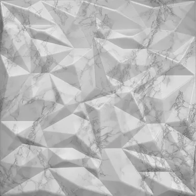 A 3D geometric wall panel with a marble texture.