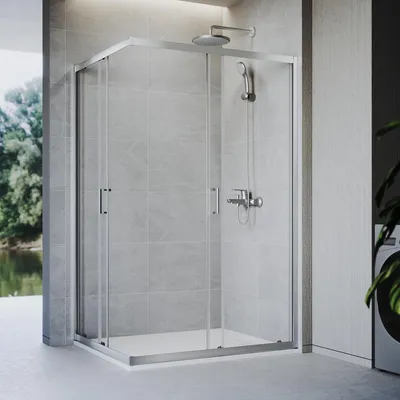 Produktbild von SONNI 120 x 120 x 185 cm silber Duschabtrennung , Schiebetür mit Ober- und Unterschiene, 5 mm Glas, Türrahmen mit 20 mm Verstellbereich
