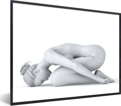 Produktbild von MuchoWow® Gerahmtes Poster Yoga - Grau - Frau 80x60 cm - Poster mit Schwarzem Bilderrahmen Wandposter Rahmen Foto Bilder - Schwarzem - Mit Gestell