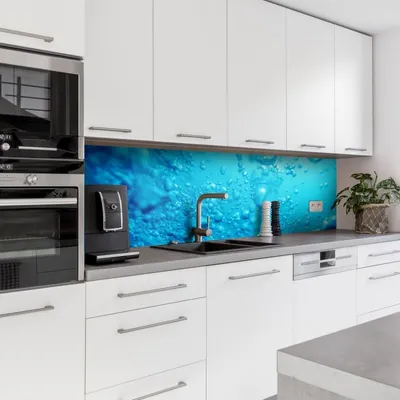 Produktbild von Dedeco Küchenrückwand Motiv: Wasser V2, 3mm Aluminium Alu-Platten als Spritzschutz Küchenwand Verbundplatte wasserfest, inkl. UV-Lack matt, alle Untergründe, 240 x 60 cm