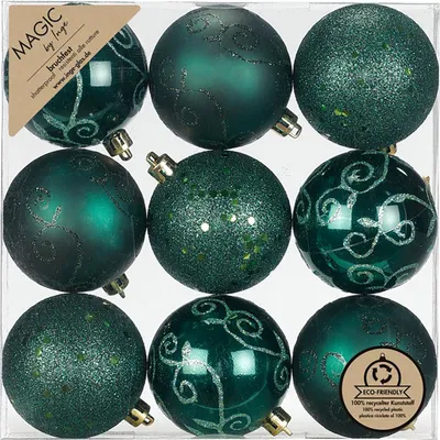 Produktbild von Weihnachtskugeln Kunststoff 6cm mit Glitzer 9er Set - Noble Green