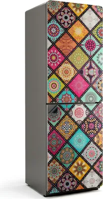 Produktbild von Muster in bunten Rauten – Magnetische Kühlschrank Abdeckung – Dekorfolie magnetisch Küche – Kühlschrank Magnet Deko – selbstklebende Magnettafel – Magnetfolie für Kühlschranktür – 60x180 cm