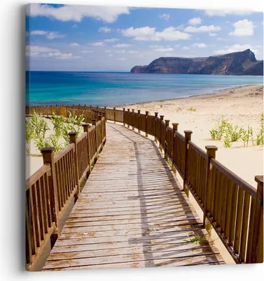 Produktbild von Bild auf Leinwand - Leinwandbild - Ozean Strand Sand Ufer - 40x40cm - Wand Bild - Wanddeko - Leinwanddruck - Bilder - Kunstdruck - Wanddekoration - Leinwand bilder - Wandkunst - AC40x40-2544