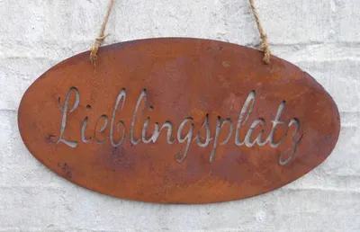 Produktbild von Eisenschild  Hängeschild Lieblingsplatz 38 x 20 cm Echtrost an Kordel