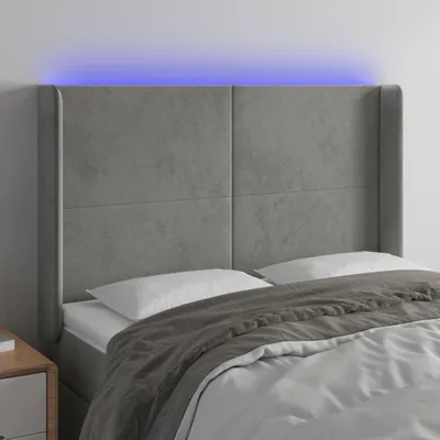 Produktbild von LED Kopfteil Hellgrau 147x16x118/128 cm Samt , Kopfteile Design 2024