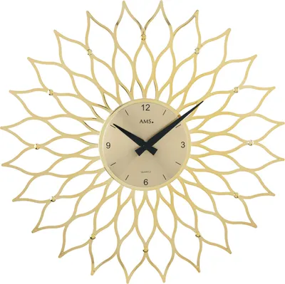 Produktbild von AMS 9359 Wanduhr Quarz analog Design BLÜTE golden