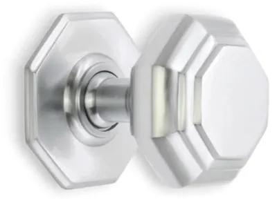 Achteckiger Messing-Mitteltürknopf 80 mm, satiniertes Chrom