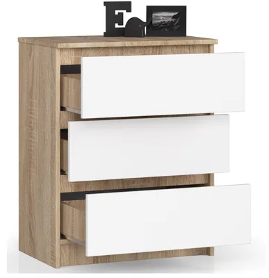 Immagine prodotto di Comò K60 con 3 cassetti in Sonoma e Bianco - Mobile Elegante e Funzionale per la Conservazione