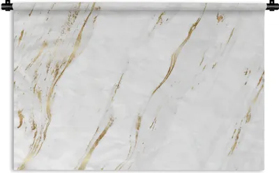 Produktbild von MuchoWow® Wandteppich Wandbehang Marmor - Gold - Weiß 150x100 cm Tapisserie Dekoration Wandtuch - Waschbar - Tapisserien - Wand-Decke
