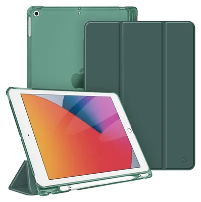 Produktbild von Fintie Hülle für iPad 9. Generation 2021/8. Gen 2020/7. Gen 2019 10.2 Zoll mit Stifthalter, ultradünne leichte Schutzhülle mit transparenter Rückseite und Auto Schlaf/Wach Funktion, Nachtgrün
