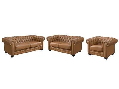 Produktbild von Chesterfield Garnitur 3+2+1 - Büffelleder - Karamellbraun - BRENTON