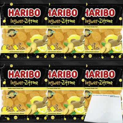 Produktbild von Haribo Ingwer-Zitrone 6er Pack (6x160g Beutel) + usy Block