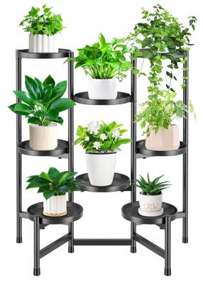 Produktbild von Metallene Pflanzenständer - 5er Set - Blumentopfständer - Schwarz - 8 Ebenen