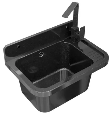 Produktbild von Granitan | Wirtschaftsspüle - PARON - mit Armatur - mit Siphon - Schwarz - 50 x 34 cm - für Waschküche und Garage