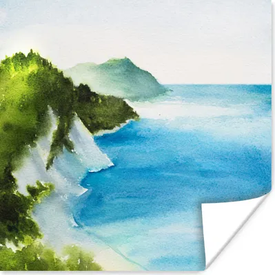 Produktbild von MuchoWow® Poster Meer - Berg - Aquarell 100x100 cm - Babyzimmer