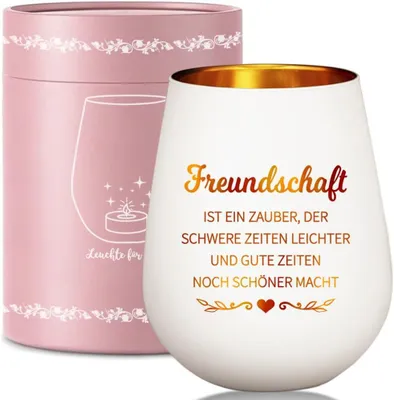 Produktbild von Windlicht aus Glas mit Gravur: Freundschaft - Geburtstagsgeschenk für eine Freundin, geeignet für Weihnachten - Abschlussgeschenk - Einweihungsgeschenk