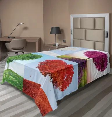 Produktbild von ABAKUHAUS Natur Bettlaken, Herz Muster Von einen Baum In den 4; Jahreszeiten Sommer Herbst Winter Frühling, weiches bequemes oberes Bettlaken für ein Nachbildungatives Bett 1 Stück 190 cm x 100 cm, Mehrfarbig
