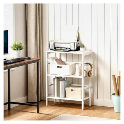 Produktbild von Bücherregal, Standregal, 3 Ebenen Leiterregal, schmales Regal, multifunktionales Ablageregal, stabiler Metallrahmen, offene Ablagen, für Wohnzimmer und Arbeitszimmer, Weiß