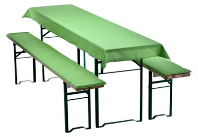 Produktbild von Bierbankauflagen Set 3-teilig - Auflagen für Bierzeltgarnitur - 1 Tischdecke 240x90 cm und 2 gepolsterte Bankauflagen 220x25 - Farbe: Grün