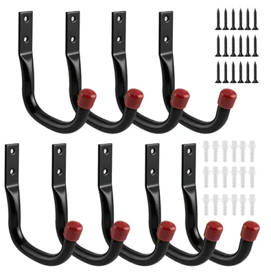 Image de Lot de 9 crochets en J pour garage, crochets muraux robustes (12 x 8,9 cm) – Crochets solides pour échelles, charges lourdes et rangement